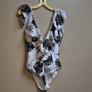 Tropical Leaf Print One Piece Swimsuit